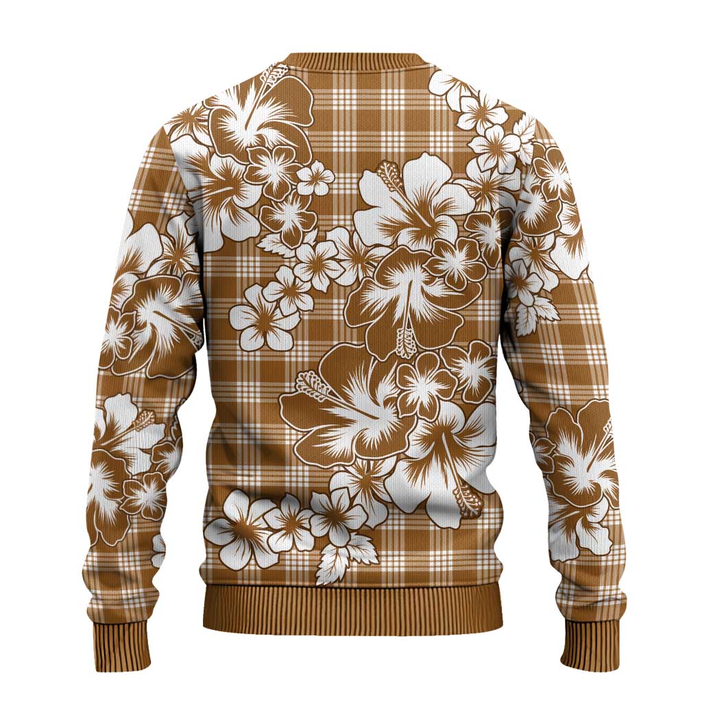 Hibiscus Pakala Bronze Brown Ugly Christmas Sweater Tropical Floral Stylized LT01 - Polynesian Pride