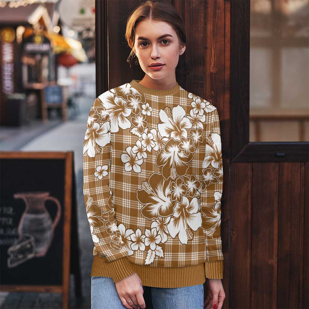 Hibiscus Pakala Bronze Brown Ugly Christmas Sweater Tropical Floral Stylized LT01 - Polynesian Pride