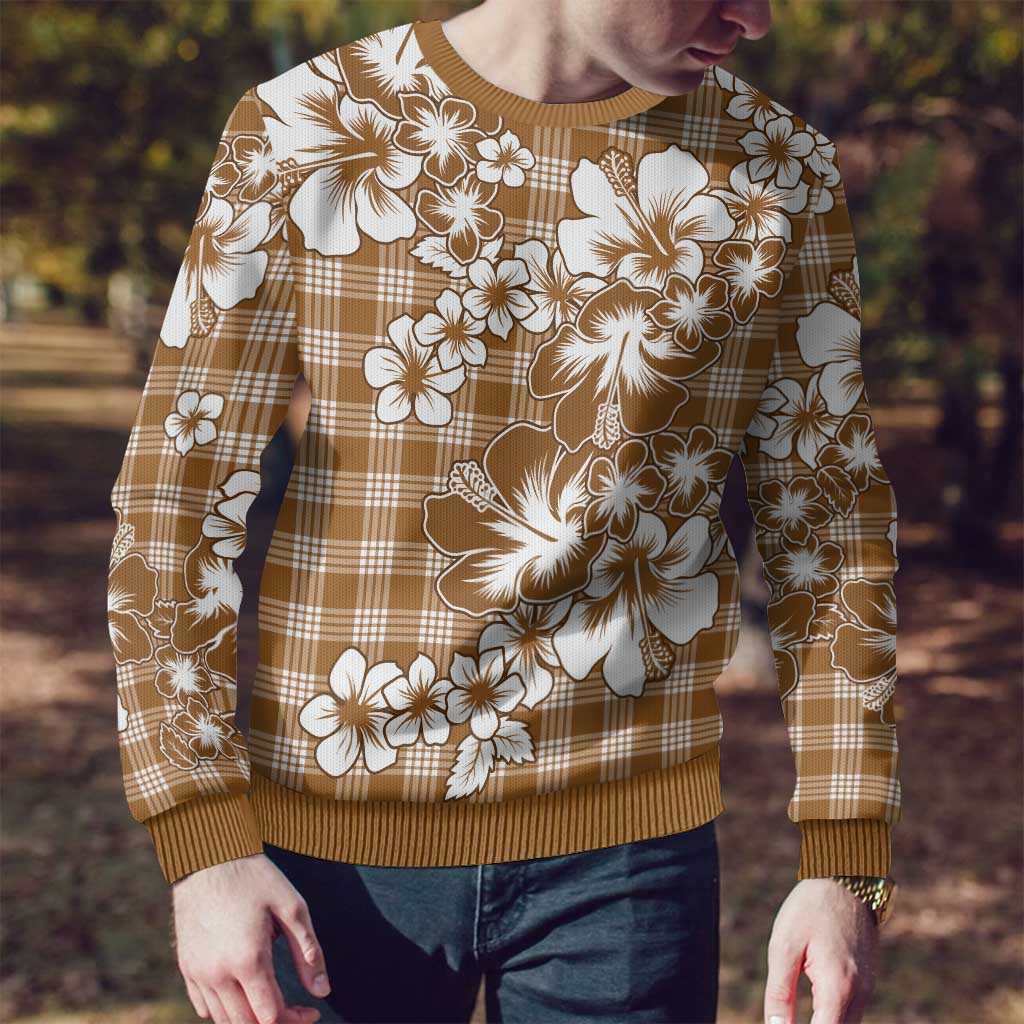 Hibiscus Pakala Bronze Brown Ugly Christmas Sweater Tropical Floral Stylized LT01 - Polynesian Pride