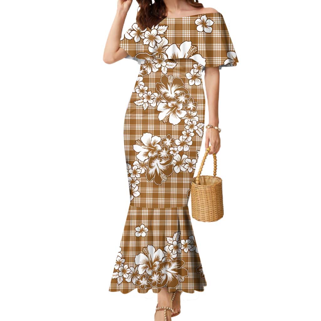 Hibiscus Pakala Bronze Brown Mermaid Dress Tropical Floral Stylized LT01 Women Brown - Polynesian Pride