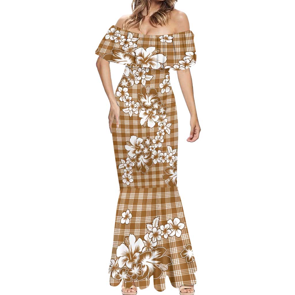 Hibiscus Pakala Bronze Brown Mermaid Dress Tropical Floral Stylized LT01 - Polynesian Pride
