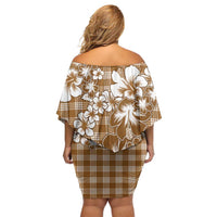 Hibiscus Pakala Bronze Brown Off Shoulder Short Dress Tropical Floral Stylized LT01 - Polynesian Pride