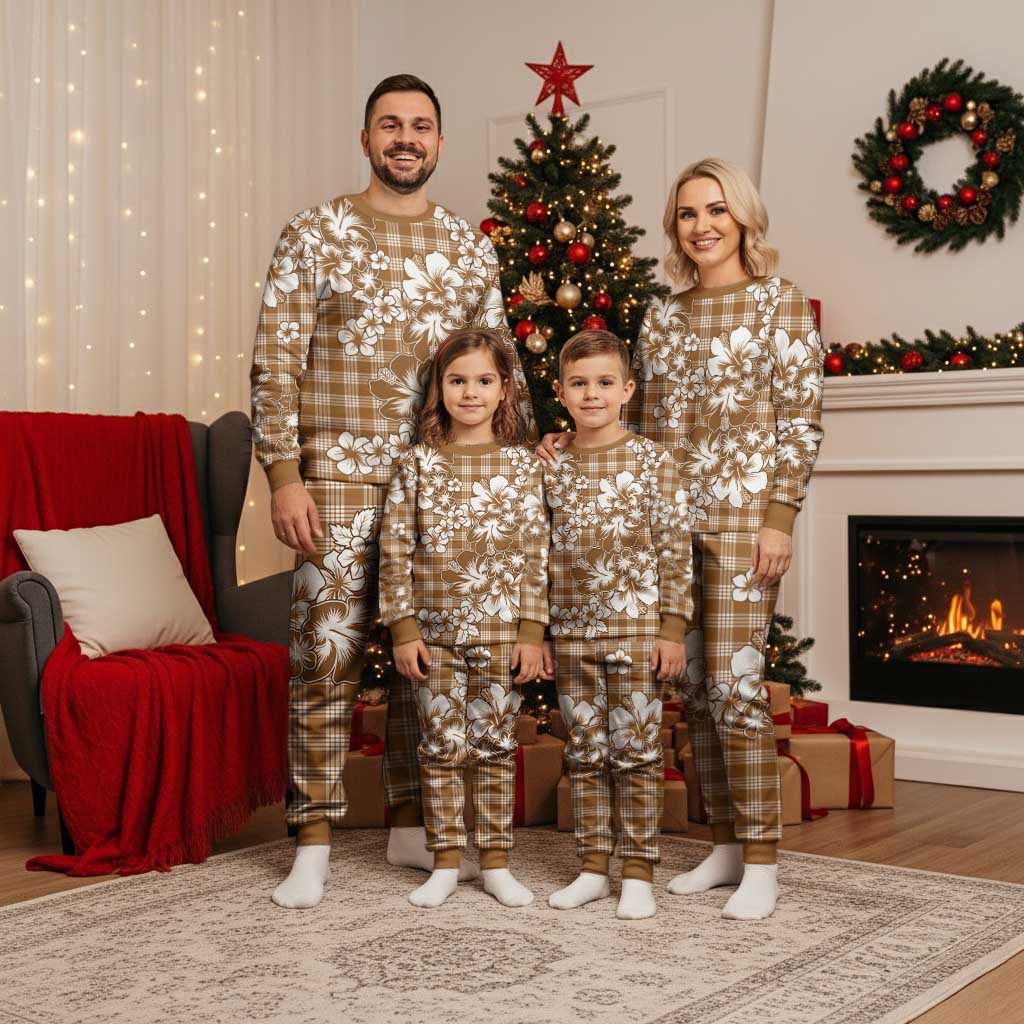 Hibiscus Pakala Bronze Brown Christmas Pajama Set Tropical Floral Stylized LT01 - Polynesian Pride