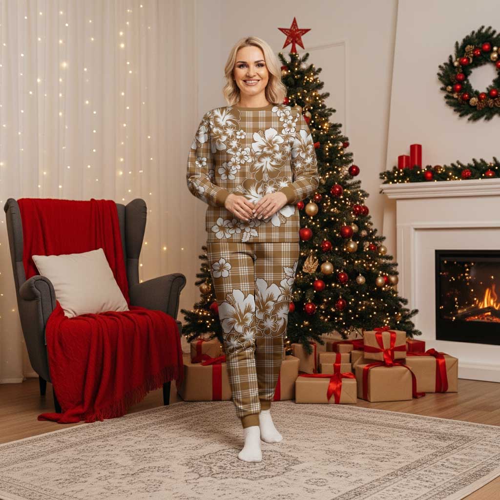 Hibiscus Pakala Bronze Brown Christmas Pajama Set Tropical Floral Stylized LT01 Women Brown - Polynesian Pride
