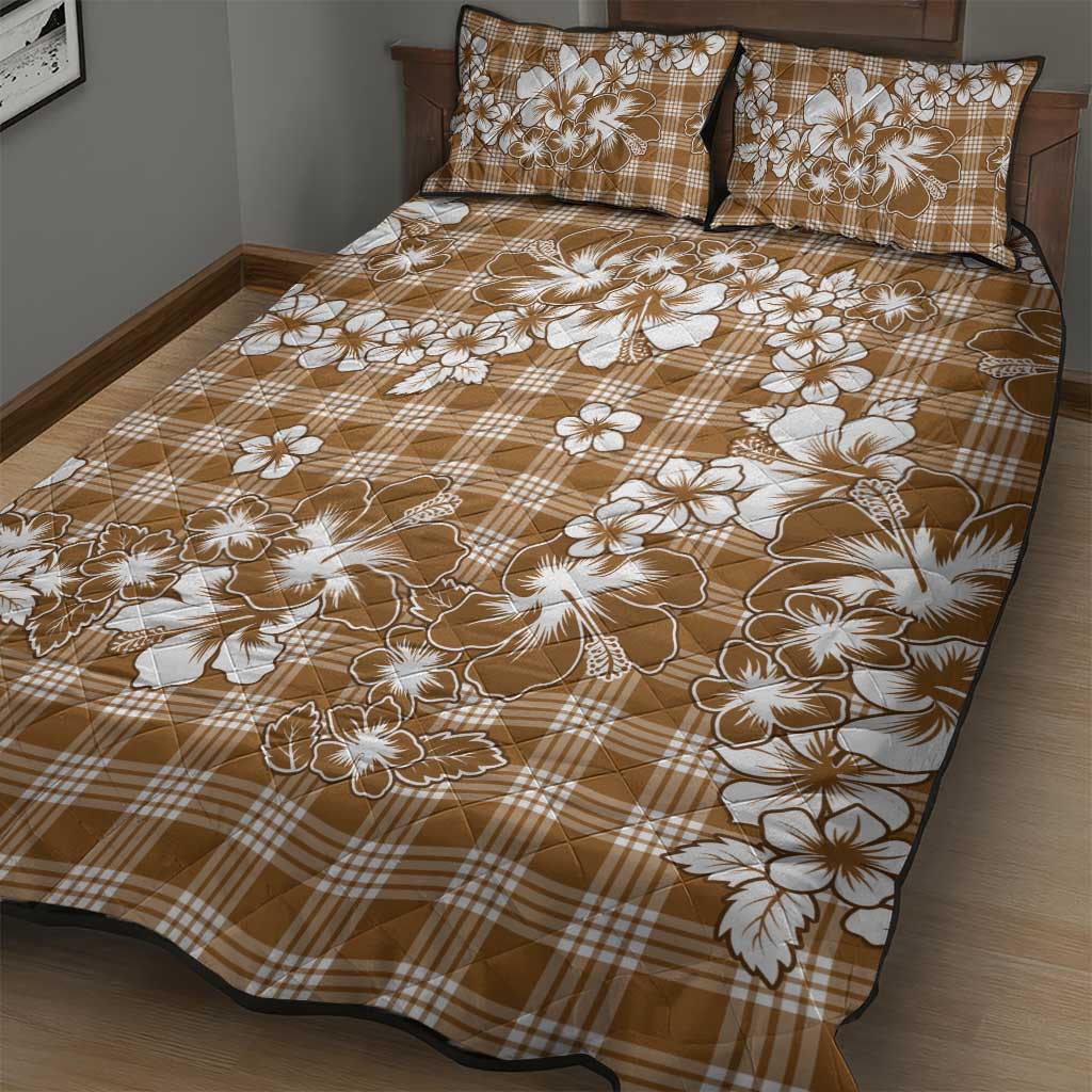 Hibiscus Pakala Bronze Brown Quilt Bed Set Tropical Floral Stylized LT01 - Polynesian Pride