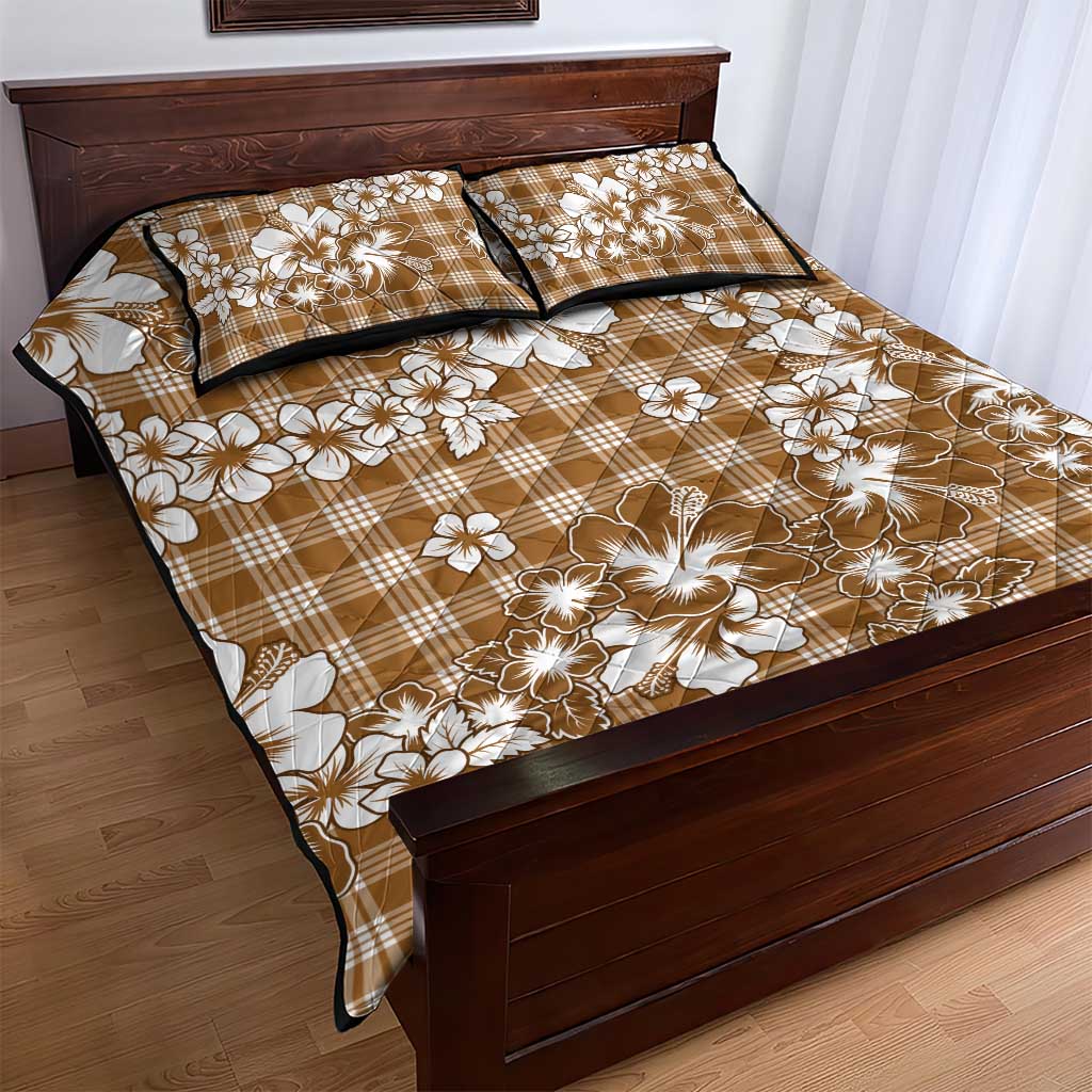 Hibiscus Pakala Bronze Brown Quilt Bed Set Tropical Floral Stylized LT01 - Polynesian Pride