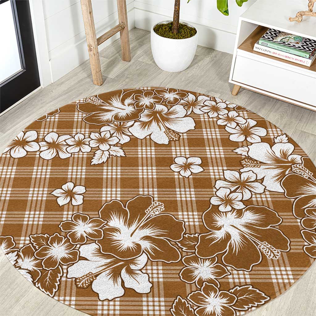Hibiscus Pakala Bronze Brown Round Carpet Tropical Floral Stylized LT01 Brown - Polynesian Pride