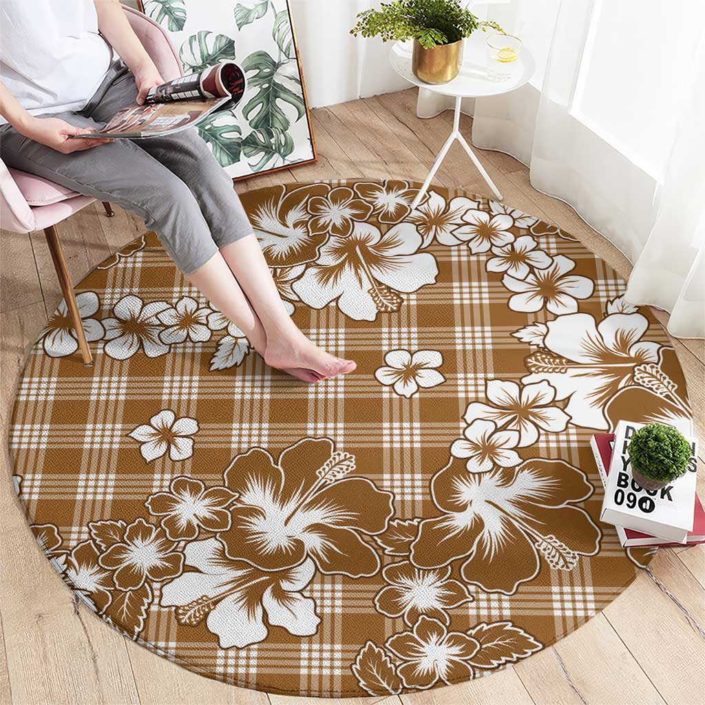 Hibiscus Pakala Bronze Brown Round Carpet Tropical Floral Stylized LT01 - Polynesian Pride