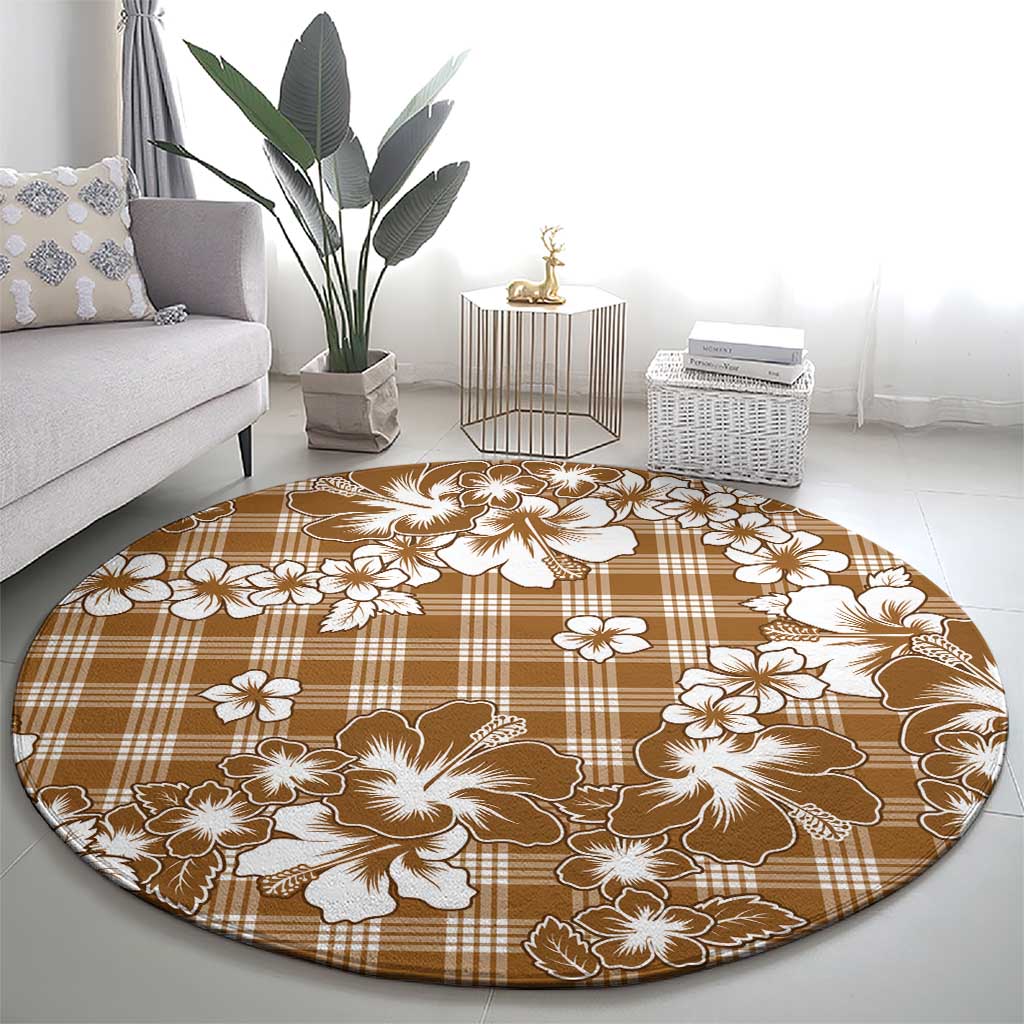 Hibiscus Pakala Bronze Brown Round Carpet Tropical Floral Stylized LT01 - Polynesian Pride
