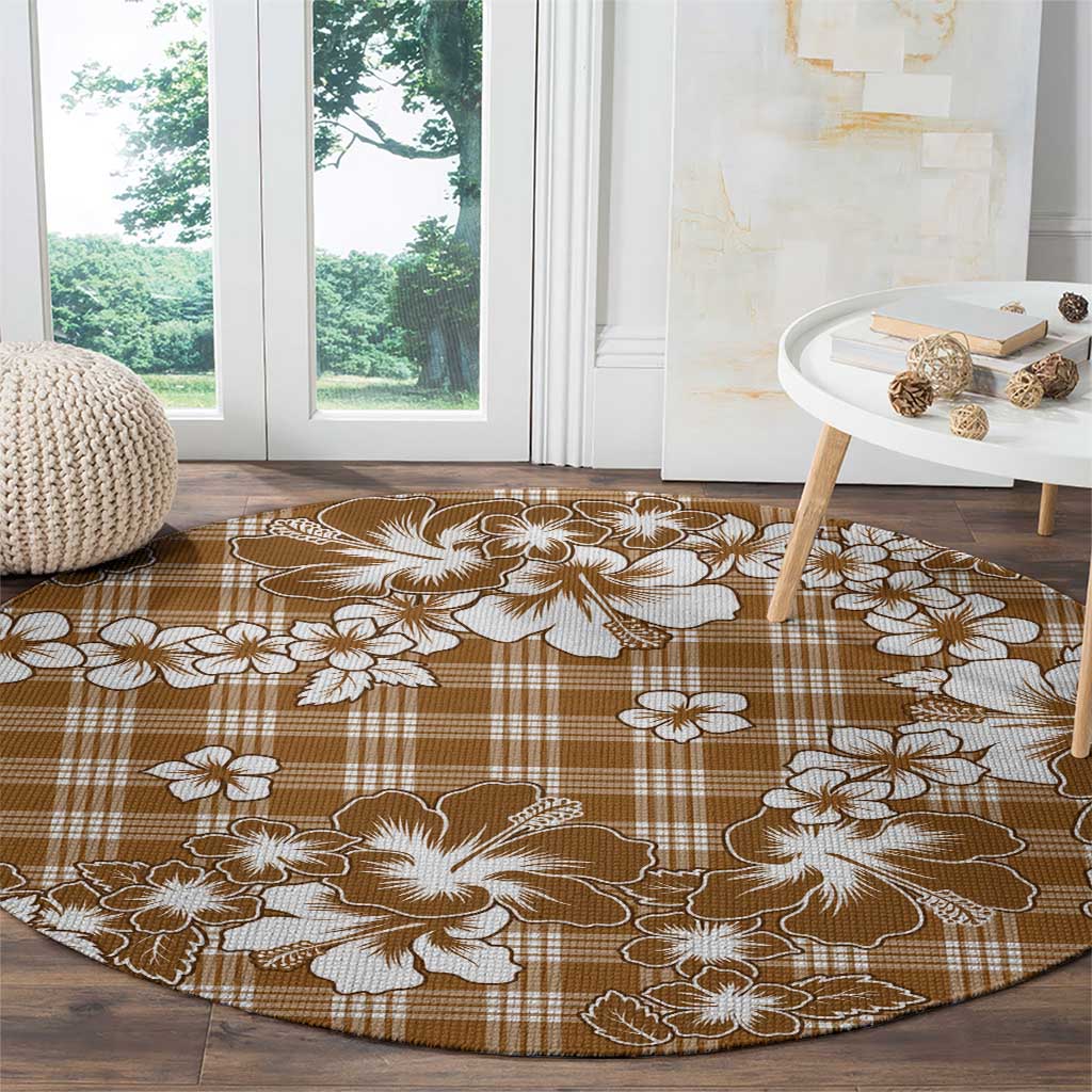Hibiscus Pakala Bronze Brown Round Carpet Tropical Floral Stylized LT01 - Polynesian Pride