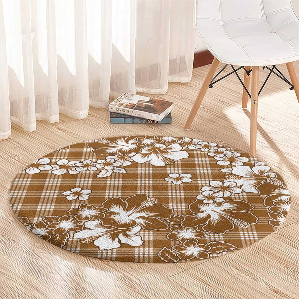 Hibiscus Pakala Bronze Brown Round Carpet Tropical Floral Stylized LT01 - Polynesian Pride