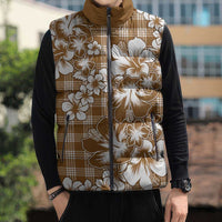 Hibiscus Pakala Bronze Brown Sleeveless Puffer Jacket Tropical Floral Stylized LT01 - Polynesian Pride