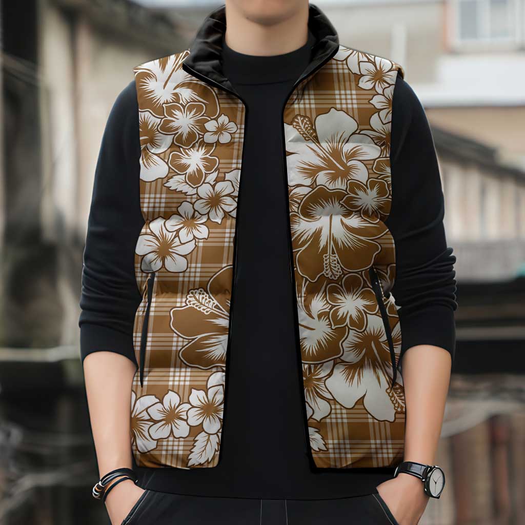 Hibiscus Pakala Bronze Brown Sleeveless Puffer Jacket Tropical Floral Stylized LT01 - Polynesian Pride