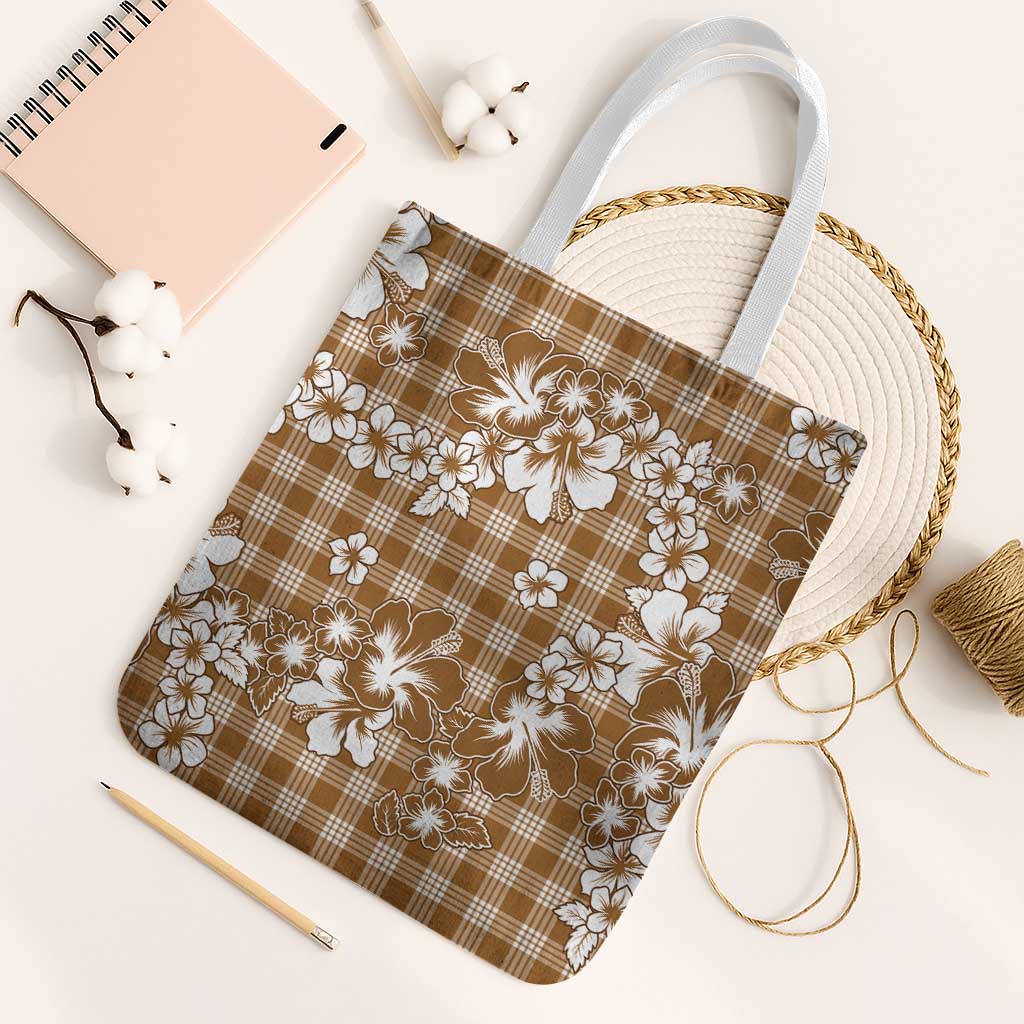 Hibiscus Pakala Bronze Brown Tote Bag Tropical Floral Stylized LT01 White Strap One Size Brown - Polynesian Pride