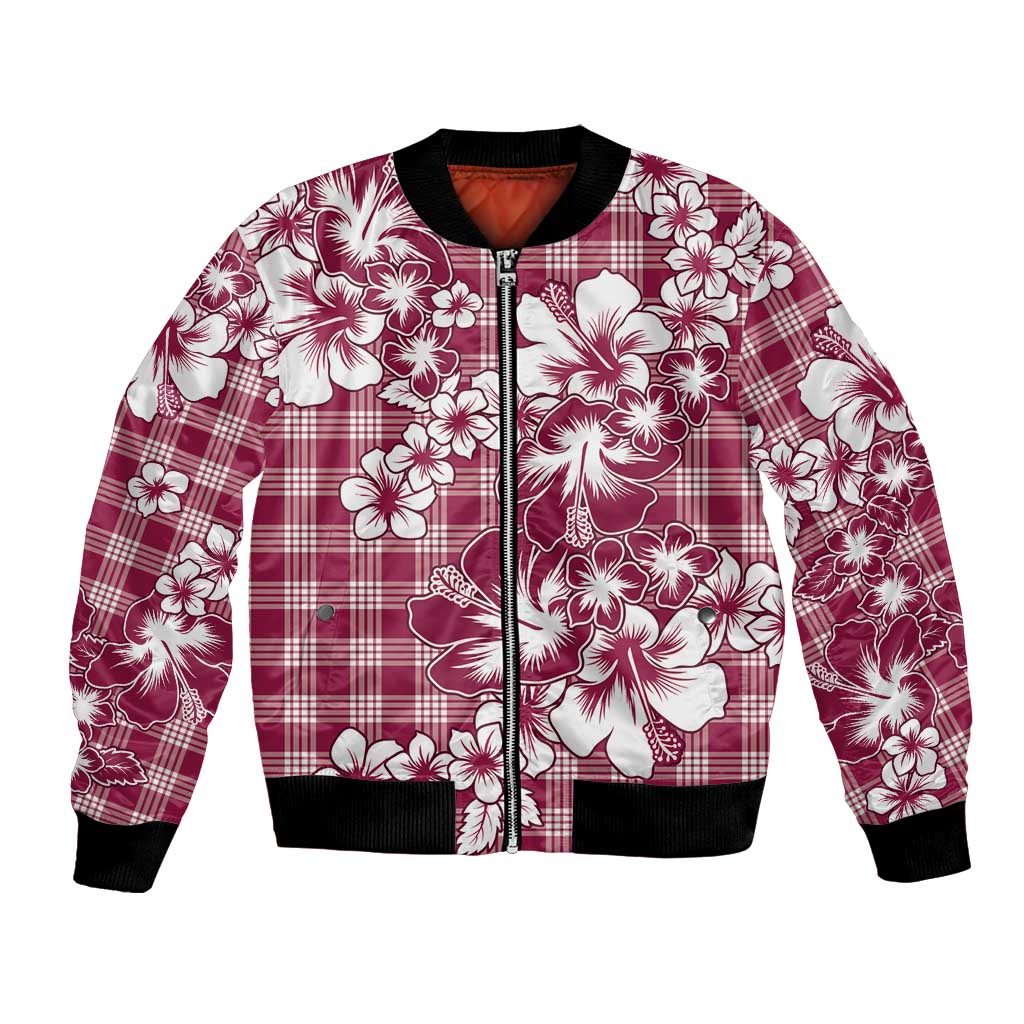 Hibiscus Pakala Royal Magenta Bomber Jacket Tropical Floral Stylized LT01 Unisex Magenta - Polynesian Pride