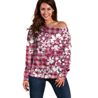 Hibiscus Pakala Royal Magenta Off Shoulder Sweater Tropical Floral Stylized LT01 Women Magenta - Polynesian Pride