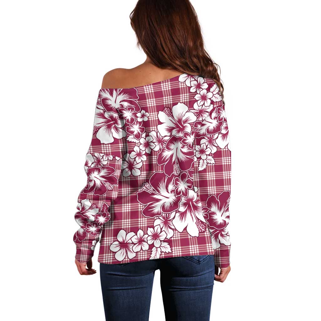 Hibiscus Pakala Royal Magenta Off Shoulder Sweater Tropical Floral Stylized LT01 - Polynesian Pride