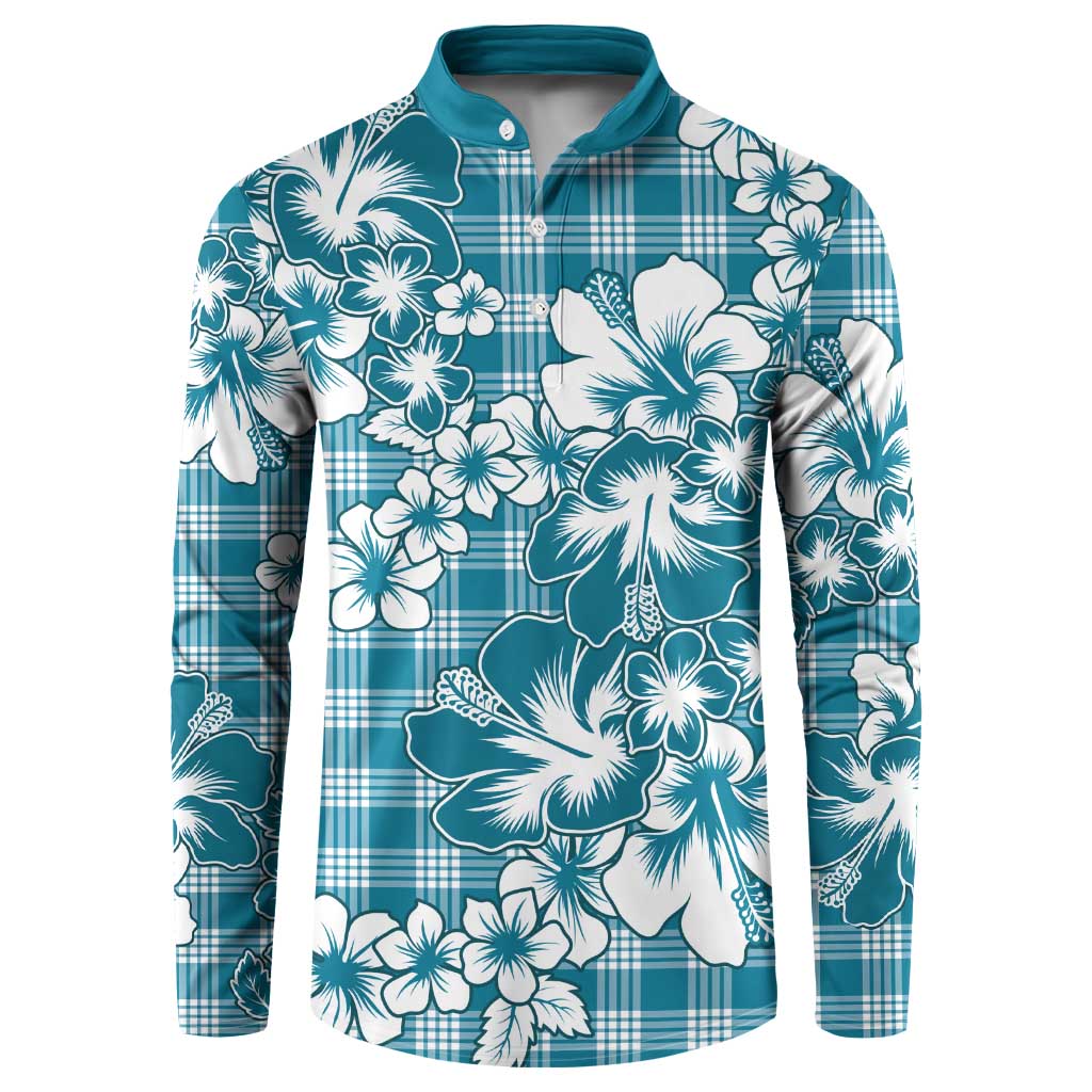Hibiscus Pakala Ocean Depths Blue Button Sweatshirt Tropical Floral Stylized LT01 Blue - Polynesian Pride