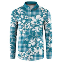 Hibiscus Pakala Ocean Depths Blue Button Sweatshirt Tropical Floral Stylized LT01 Blue - Polynesian Pride