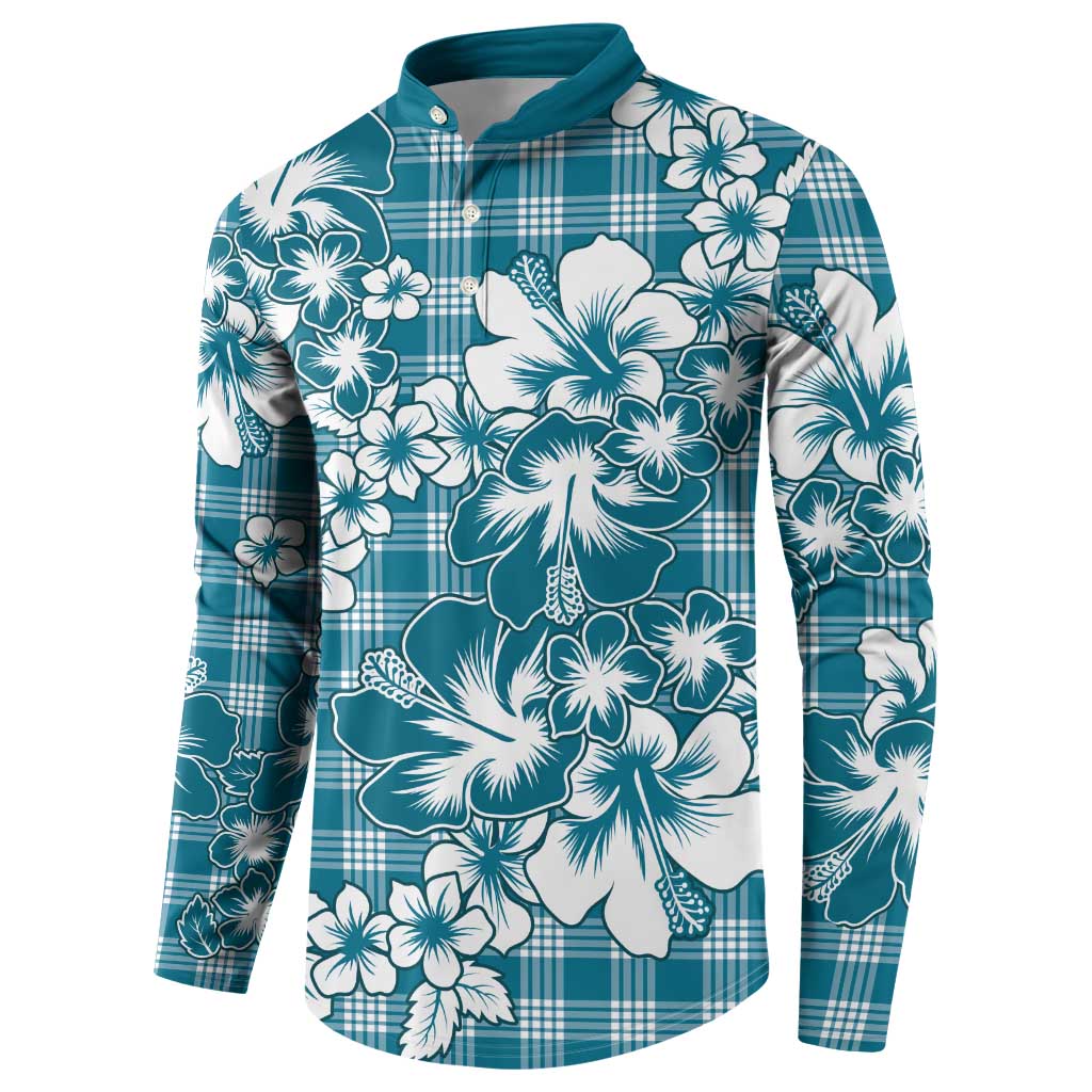 Hibiscus Pakala Ocean Depths Blue Button Sweatshirt Tropical Floral Stylized LT01 - Polynesian Pride
