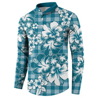 Hibiscus Pakala Ocean Depths Blue Button Sweatshirt Tropical Floral Stylized LT01 - Polynesian Pride
