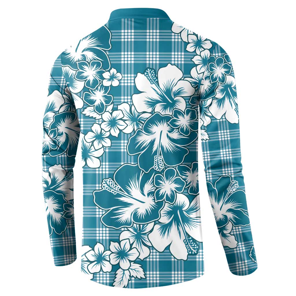 Hibiscus Pakala Ocean Depths Blue Button Sweatshirt Tropical Floral Stylized LT01 - Polynesian Pride