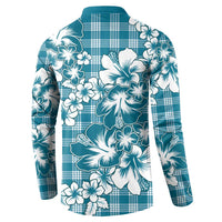 Hibiscus Pakala Ocean Depths Blue Button Sweatshirt Tropical Floral Stylized LT01 - Polynesian Pride