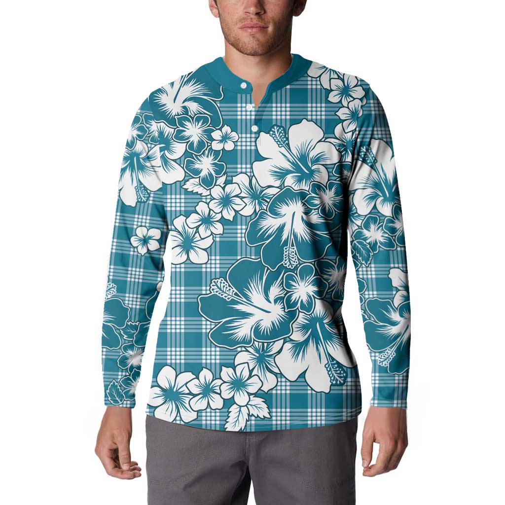 Hibiscus Pakala Ocean Depths Blue Button Sweatshirt Tropical Floral Stylized LT01 - Polynesian Pride