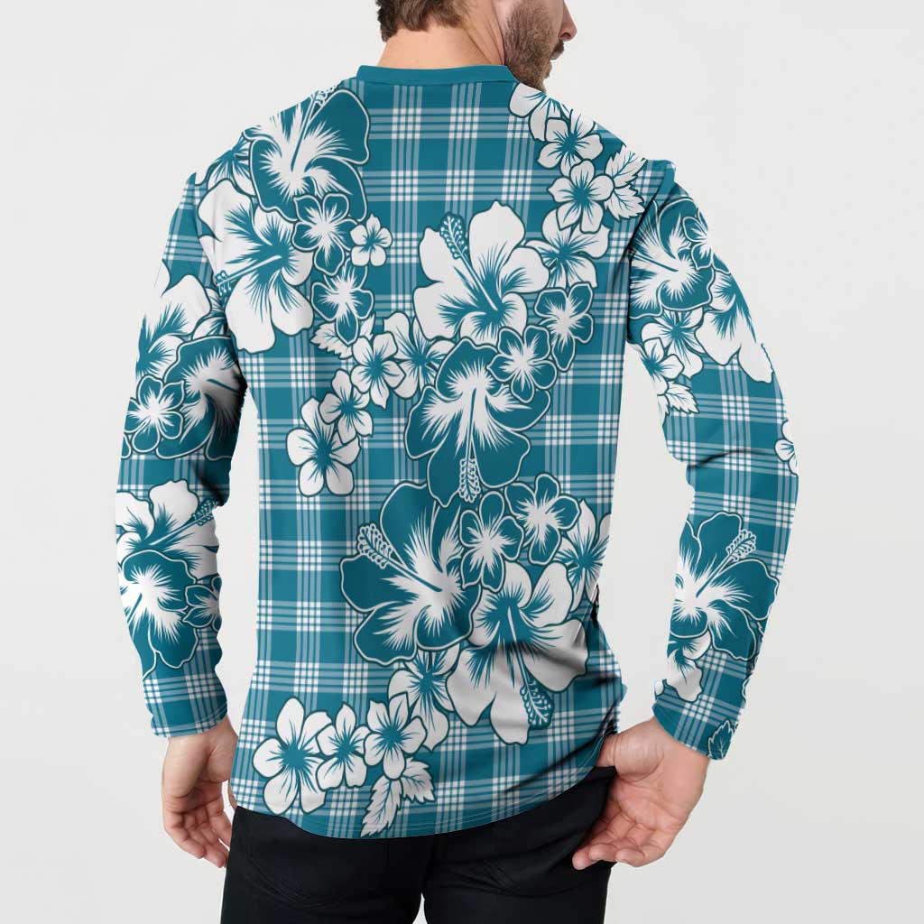 Hibiscus Pakala Ocean Depths Blue Button Sweatshirt Tropical Floral Stylized LT01 - Polynesian Pride