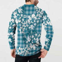 Hibiscus Pakala Ocean Depths Blue Button Sweatshirt Tropical Floral Stylized LT01 - Polynesian Pride