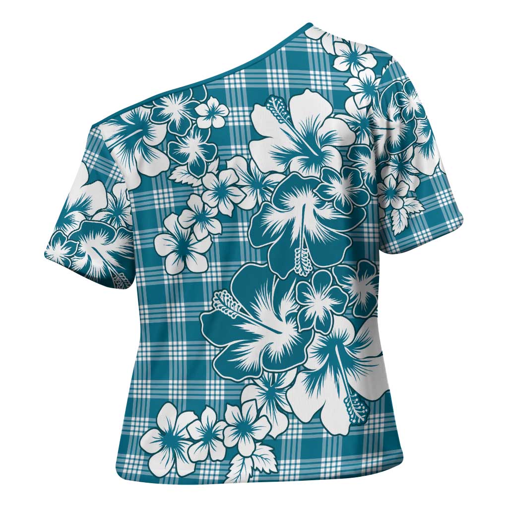 Hibiscus Pakala Ocean Depths Blue Cross Shoulder Shirt Tropical Floral Stylized LT01 - Polynesian Pride