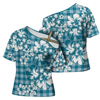 Hibiscus Pakala Ocean Depths Blue Cross Shoulder Shirt Tropical Floral Stylized LT01 - Polynesian Pride