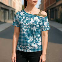 Hibiscus Pakala Ocean Depths Blue Cross Shoulder Shirt Tropical Floral Stylized LT01 - Polynesian Pride