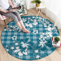 Hibiscus Pakala Ocean Depths Blue Round Carpet Tropical Floral Stylized LT01 - Polynesian Pride