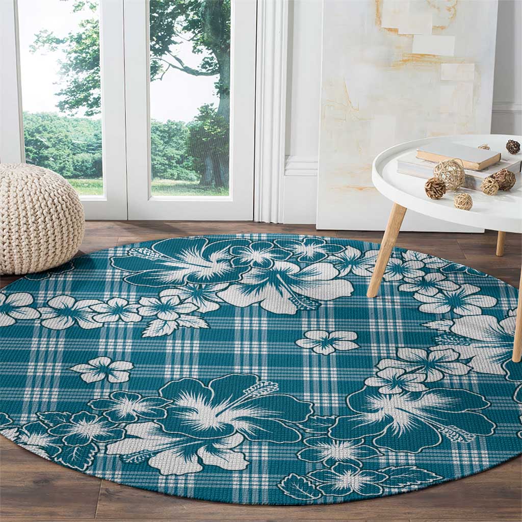 Hibiscus Pakala Ocean Depths Blue Round Carpet Tropical Floral Stylized LT01 - Polynesian Pride