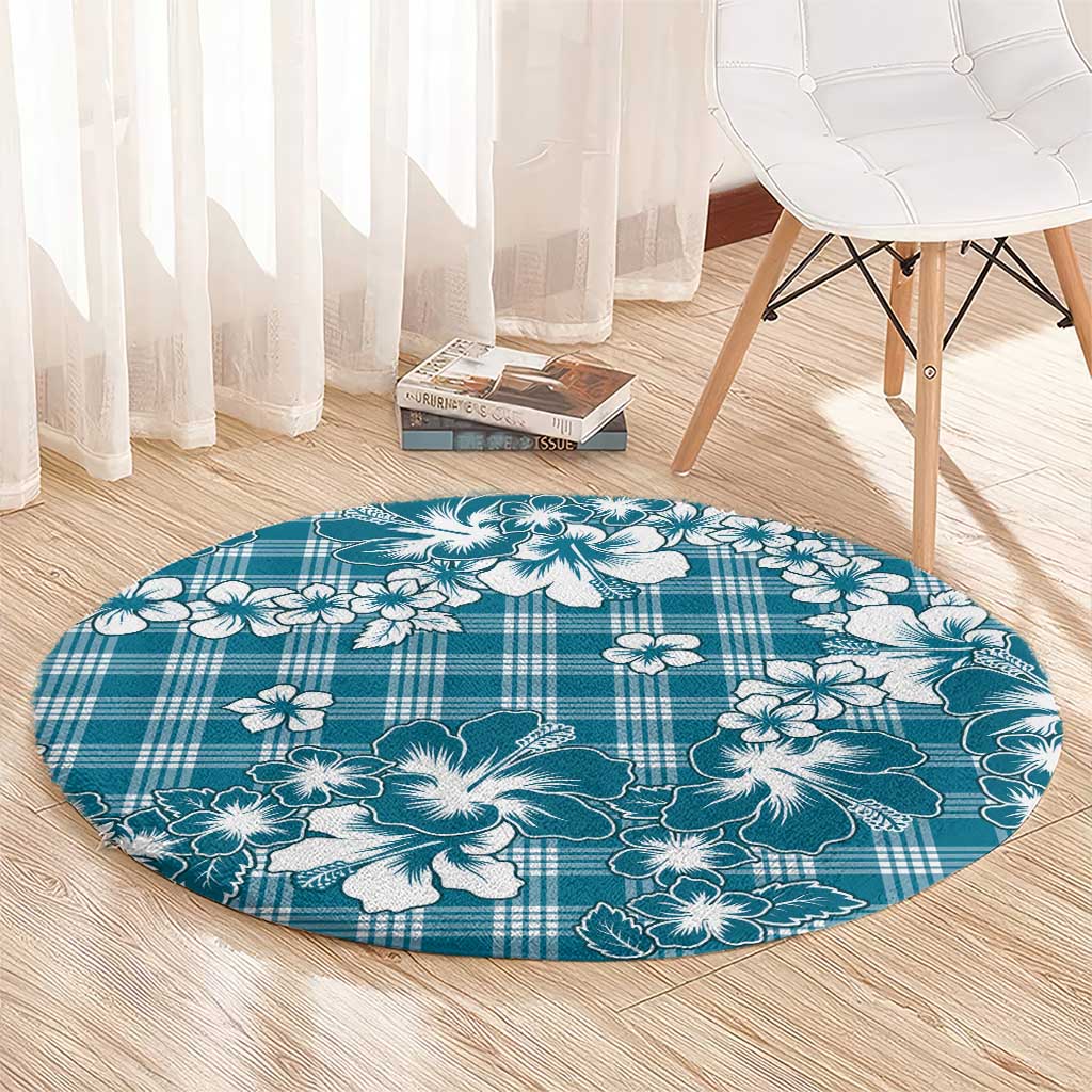 Hibiscus Pakala Ocean Depths Blue Round Carpet Tropical Floral Stylized LT01 - Polynesian Pride
