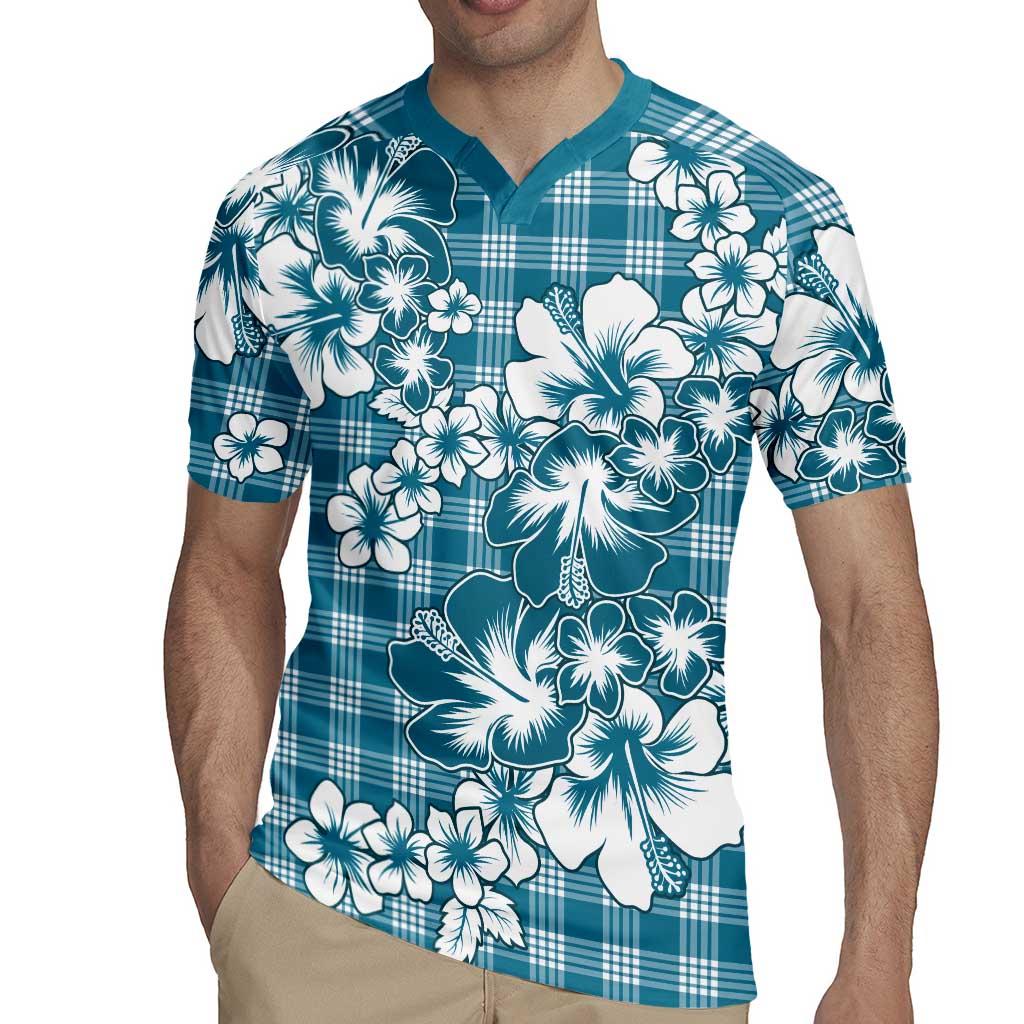 Hibiscus Pakala Ocean Depths Blue Rugby Jersey Tropical Floral Stylized LT01 - Polynesian Pride