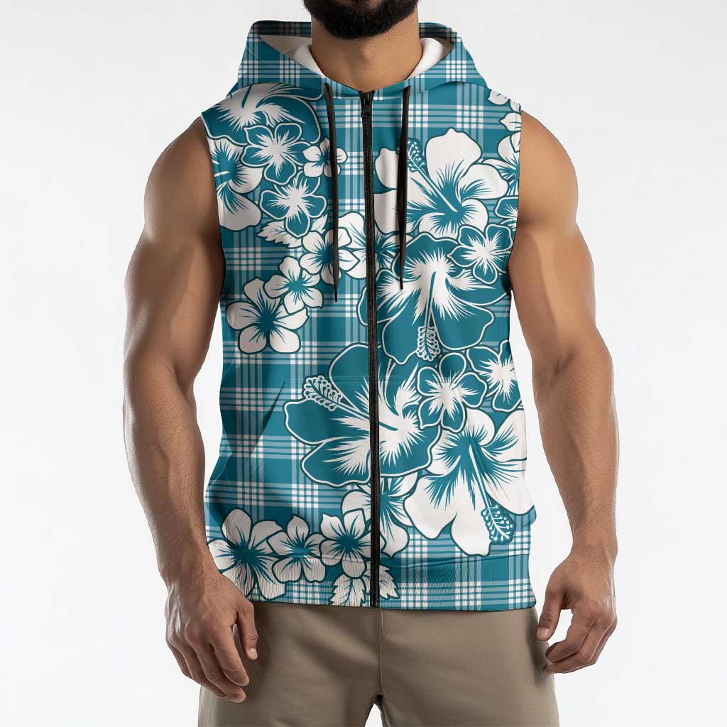 Hibiscus Pakala Ocean Depths Blue Sleeveless Zip Hoodie Tropical Floral Stylized LT01 - Polynesian Pride