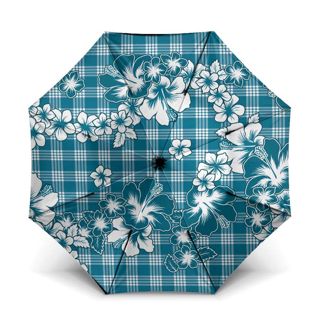 Hibiscus Pakala Ocean Depths Blue Umbrella Tropical Floral Stylized LT01 One Size Folded 11.42 inch Opened Diameter 37.4 inch Blue - Polynesian Pride