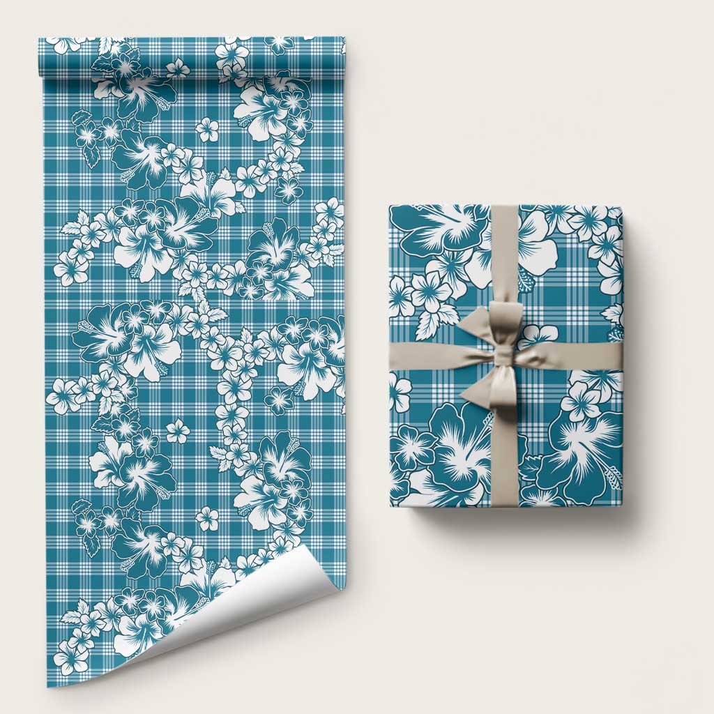 Hibiscus Pakala Ocean Depths Blue Wrapping Paper Tropical Floral Stylized LT01 58" × 23" Blue - Polynesian Pride