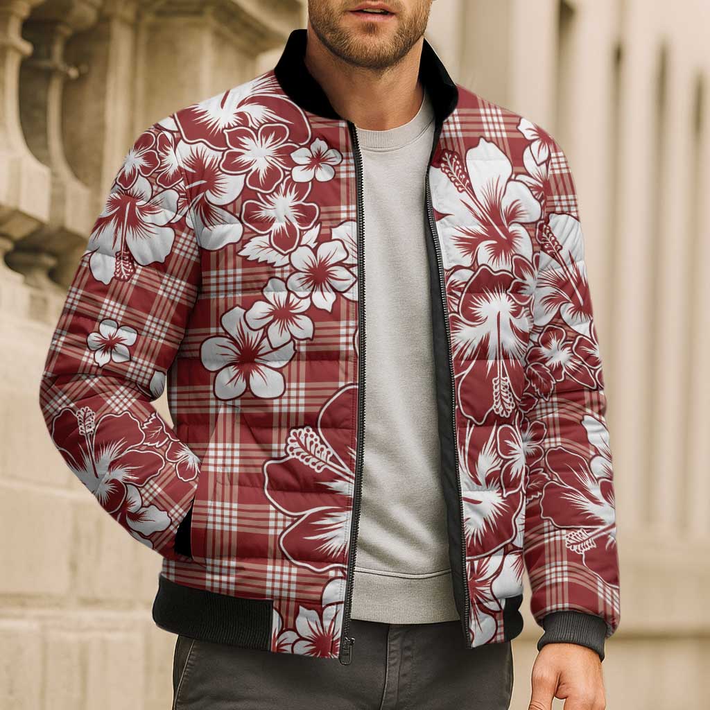 Hibiscus Pakala Fantasy Red Bomber Puffer Jacket Tropical Floral Stylized LT01 - Polynesian Pride