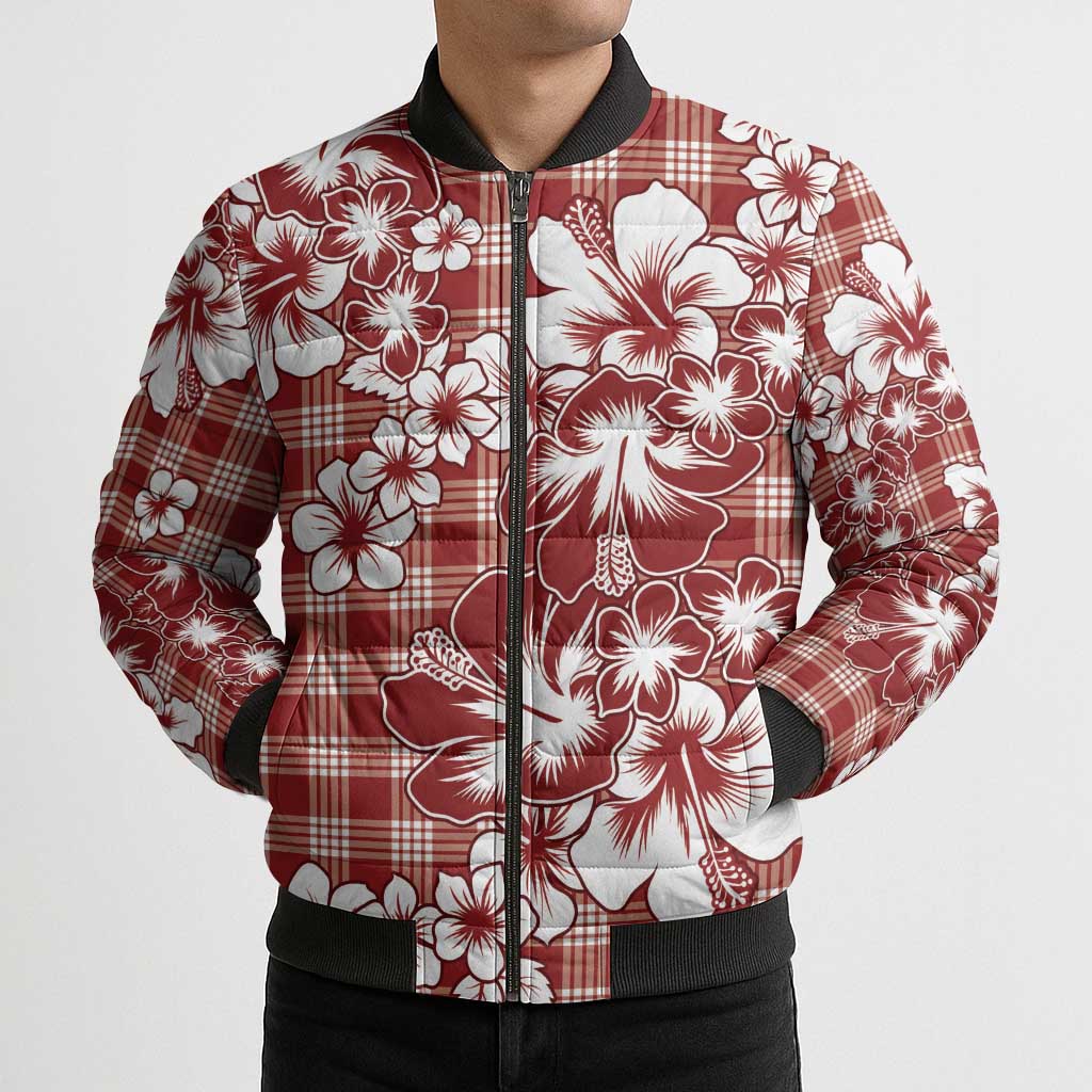 Hibiscus Pakala Fantasy Red Bomber Puffer Jacket Tropical Floral Stylized LT01 - Polynesian Pride