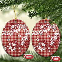 Hibiscus Pakala Fantasy Red Ceramic Ornament Tropical Floral Stylized LT01 Oval Red - Polynesian Pride