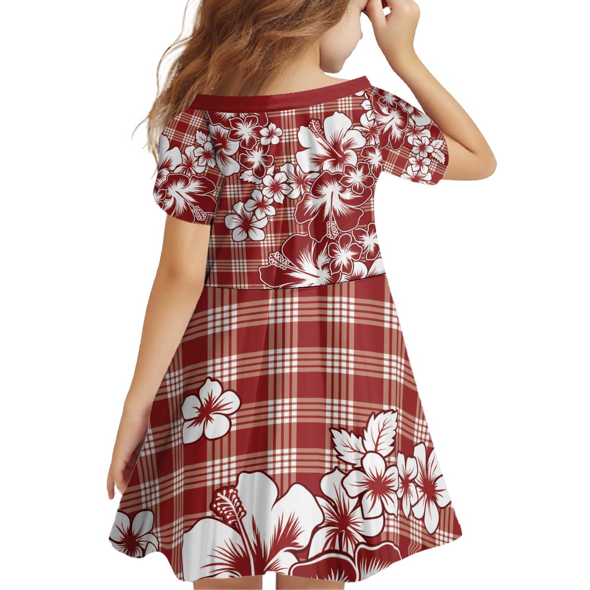 Hibiscus Pakala Fantasy Red Kid Short Sleeve Dress Tropical Floral Stylized LT01 - Polynesian Pride