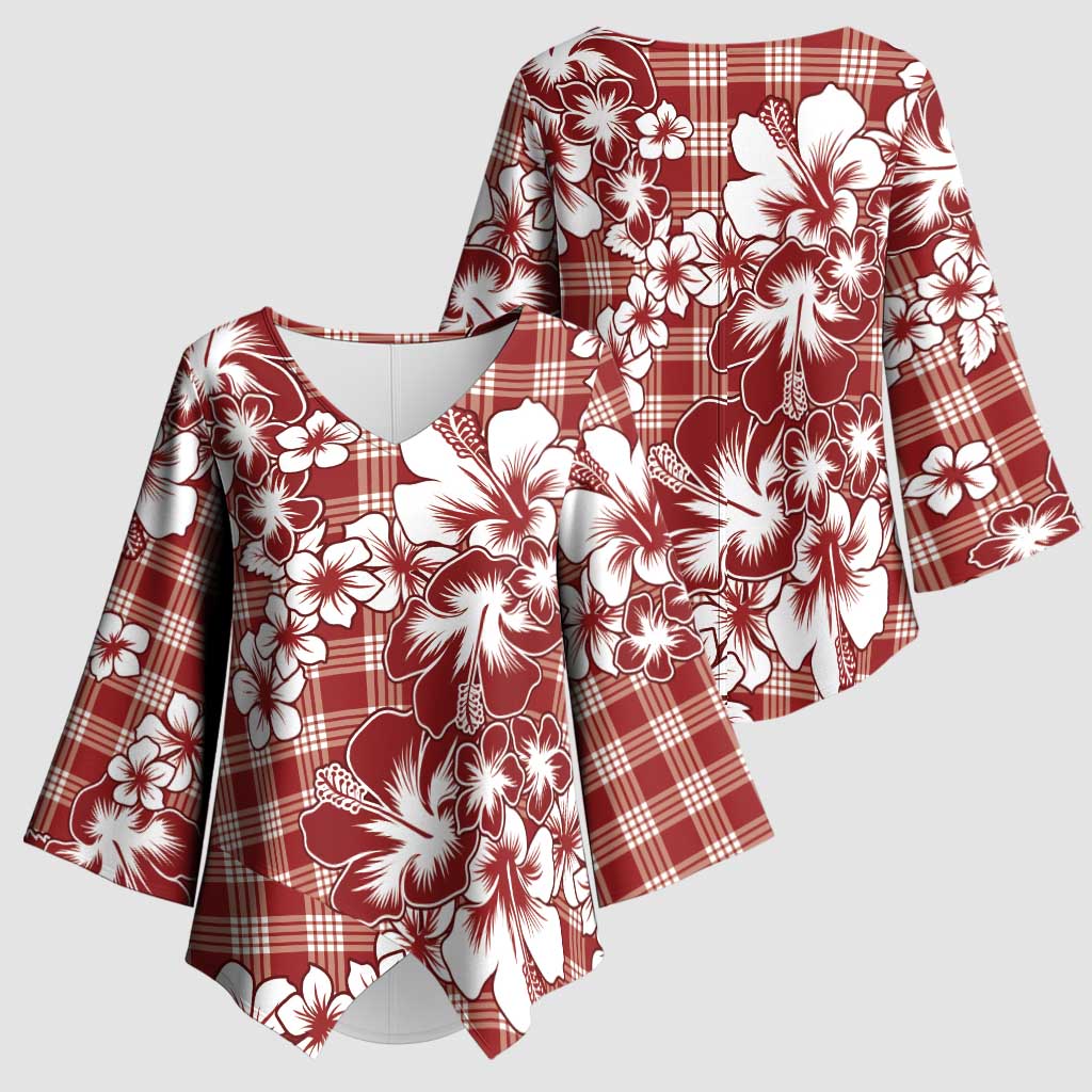Hibiscus Pakala Fantasy Red Kimono Sleeve Blouse Tropical Floral Stylized LT01 - Polynesian Pride
