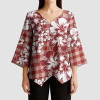 Hibiscus Pakala Fantasy Red Kimono Sleeve Blouse Tropical Floral Stylized LT01 - Polynesian Pride