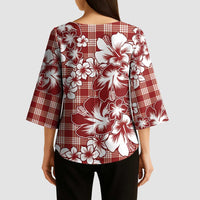 Hibiscus Pakala Fantasy Red Kimono Sleeve Blouse Tropical Floral Stylized LT01 - Polynesian Pride