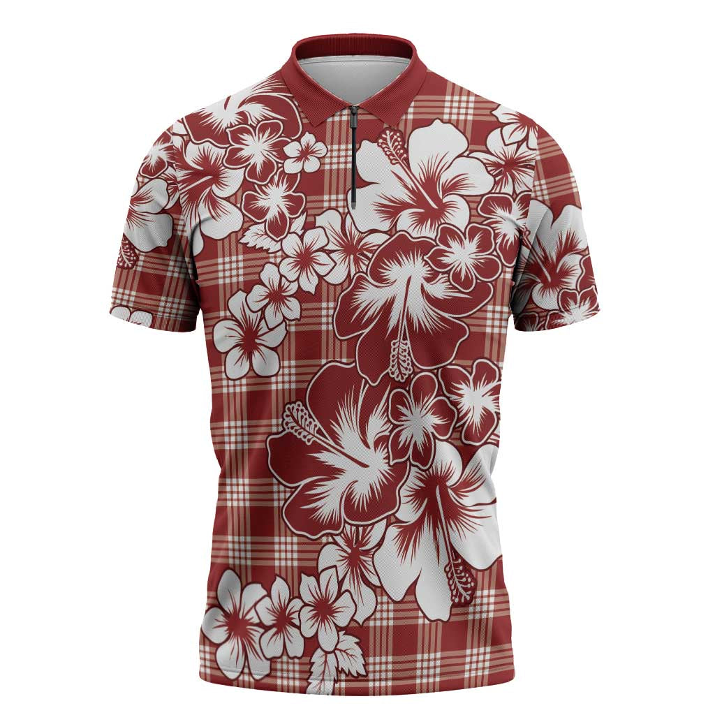 Hibiscus Pakala Fantasy Red Zipper Polo Shirt Tropical Floral Stylized LT01 Red - Polynesian Pride