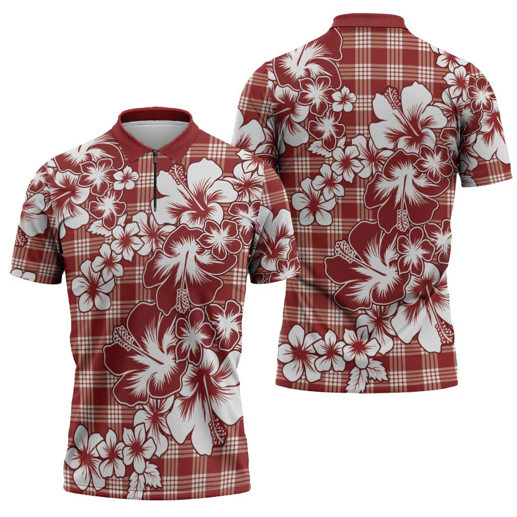 Hibiscus Pakala Fantasy Red Zipper Polo Shirt Tropical Floral Stylized LT01 - Polynesian Pride