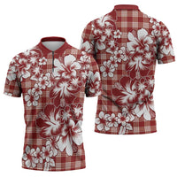 Hibiscus Pakala Fantasy Red Zipper Polo Shirt Tropical Floral Stylized LT01 - Polynesian Pride